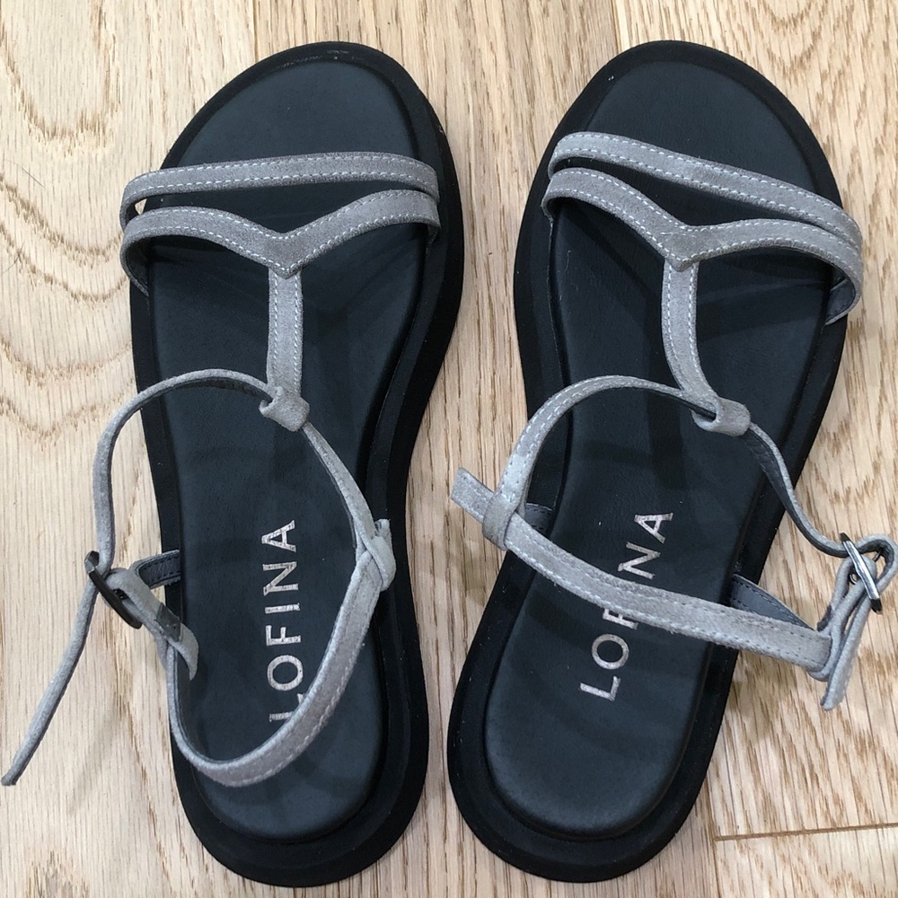 SOLD Lofina Strappy Platform Sandals Gray Suede - Picture 8 of 12